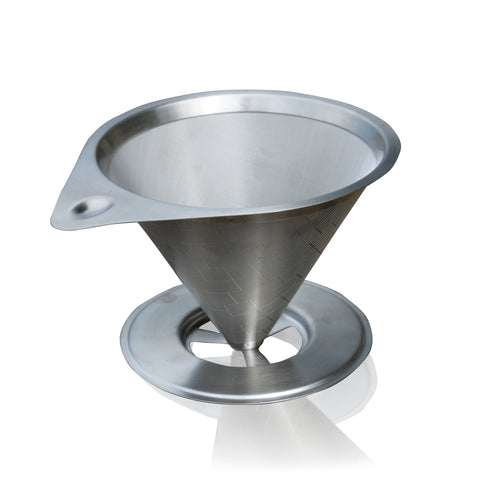 Pour Over Two Stage Stainless Steel Coffee Filter With Base - Paperless & Reusable - Permanent Coffee Dripper for 1-4 Cups